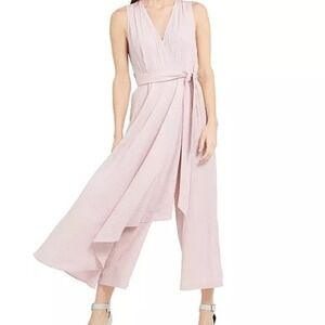 Calvin Klein Wide Leg Mock Wrap Jumpsuit Women sz 8 Blush Pink